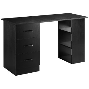 Homcom Scrivania Moderna in Legno con 3 Cassetti e 3 Ripiani per Camera e Ufficio, 120x49x72cm, Nero Aosom
