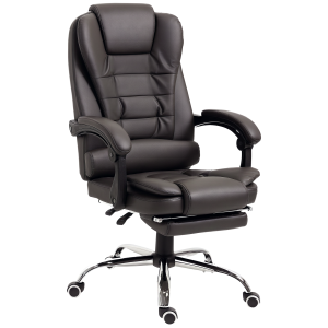 Homcom Poltrona da Ufficio Reclinabile in stile Presidenziale con Poggiapiedi, 64.5x69x109-117 cm, color Caffè