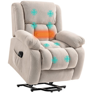 Homcom Poltrona Alzapersona Moderno con 2 Tasche e Telecomando, Sedia Massaggiante e Reclinabile, 93x104x105 cm, Beige   Aosom Italy