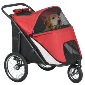 Pawhut Passeggino per Cani, pieghevole, tetto apribile, cuscino, telaio in acciaio, Rosso/Nero   Aosom Italy