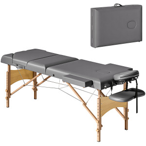 Homcom Lettino Massaggio Pieghevole in Legno a 3 Zone con Altezza Regolabile Poggiatesta Braccioli 215x60x64-89 cm Grigio   Aosom Italy