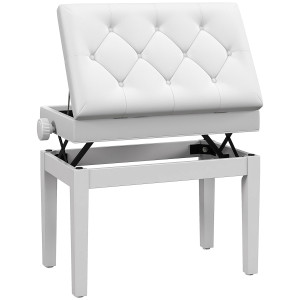Homcom Banca per Piano con Altezza Regolabile da 48 a 58 cm Spazio di Archiviazione Gambe in Legno Bianco   Aosom Italy