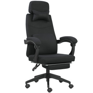 Vinsetto Poltrona da ufficio poltrona da ufficio grande comfort schienale regolabile poggiapiedi ruote 360° lino 62 x 68 x 127 cm nero   Aosom Italy