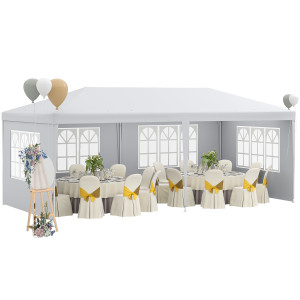 Outsunny Gazebo da Giardino per Eventi con 4 Pareti Rimovibili con Finestre, 5.8x2.9x2.5m, Bianco
