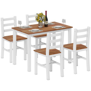 Homcom Set da Pranzo, Tavolo da Pranzo, 4 Sedie, Set da Soggiorno, Pino, Marrone+Bianco   Aosom Italy