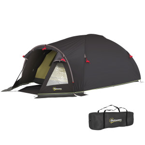 Outsunny Tenda a Tunnel per 2-4 Persone con Finestre Laterali e Gancio, in Poliestere 190T e PE, 3.3x1.9x1.2 m, Nero
