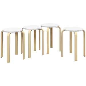 Homcom Set 4 Sgabelli Rotondi Impilabili in Legno Bianco, Ø40x45 cm   Aosom Italy