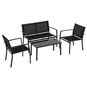 Outsunny Salotto da Esterno, Set 4 Pezzi con 1 Tavolino, 2 Sedie da Giardino e 1 Panca in Metallo, Nero Aosom
