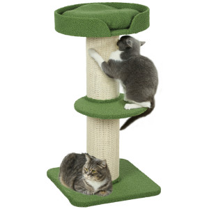Pawhut Albero per Gatti 91cm Albero Gioco con Letto per Gatti, Piattaforma Lana d'Agnello Verde   Aosom Italy