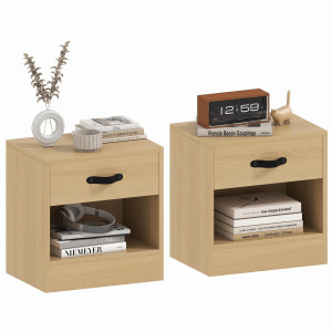 Homcom Set di 2 Comodini con Cassetto e Scomparto Aperto per Salotto 39x28x41 cm Naturale   Aosom Italy