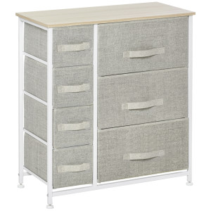 Homcom Comò 7 cassetti in tessuto, chiffonier, mobile portaoggetti moderno, struttura in acciaio, 63,5 x 30 x 71 cm, grigio   Aosom Italy