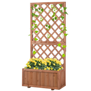 Outsunny Fioriera da Giardino con Spalliera a Griglia per Piante Rampicanti in Legno di Abete, 72.5x31.5x149.5cm, Arancio   Aosom Italy