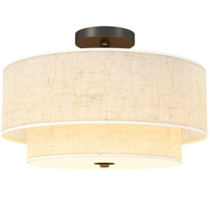 Homcom Lampada a Soffitto, Lampada a Sospensione con Doppi Paralumi in Lino, Bianco crema   Aosom Italy