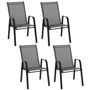 Outsunny Set 4 Sedie da Giardino Impilabili e Salvaspazio con Braccioli in Metallo e Tessuto a Rete, Grigio Aosom