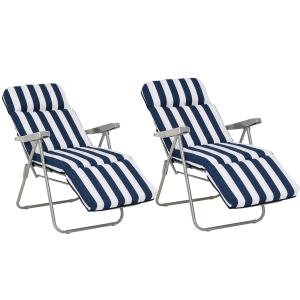 Outsunny lettino prendisole Sdraia da Giardino da terrazzo pieghevole arredamento giardino Reclinabili  a Righe con Braccioli, bianco e blu