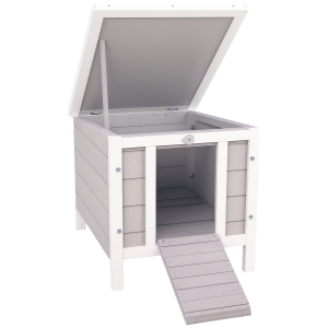 Pawhut Gabbia per Conigli in Legno da Esterno con Tetto in Asfalto e Rampa Antiscivolo, 42x51x43cm, Grigia Aosom
