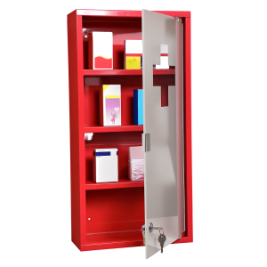 Homcom Armadietto Medicinali 4 Livelli Porta in Vetro, Incluse 2 chiavi, 60×30×12cm Rosso Aosom Italy