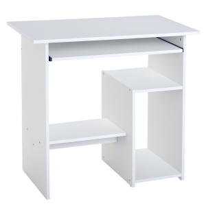 Homcom Scrivania Porta PC Moderna Salvaspazio, Ripiano per CPU e Mensola Tastiera Estraibile in Legno, 80x45x75cm, Bianco Aosom