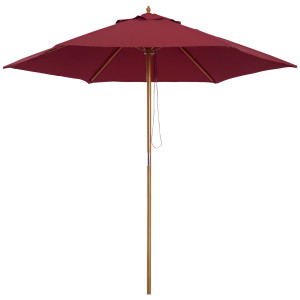 Outsunny Ombrellone in Legno, Parasole da Giardino Φ250 cm, Bordeaux, Resistente e Decorativo per Esterni Aosom
