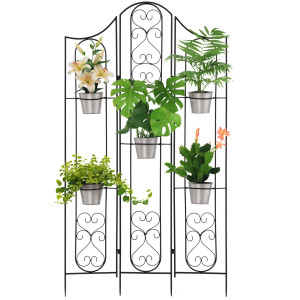 Outsunny Portapiante Verticale Pieghevole con 5 Vasi da Esterno in Metallo, 82x12.5x150cm, Nero Aosom