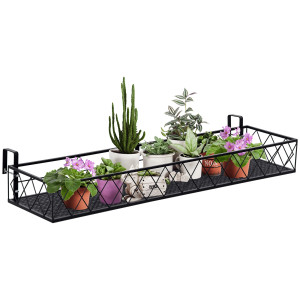 Outsunny Fioriera da Esterno con Ganci per Ringhiera, Portavasi per Balcone e Terrazzo in Metallo, 100x31x12cm, Nero Aosom