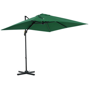 Outsunny Ombrellone da Giardino a Manovella 2.5x2.5  m con Rotazione 360° e Parasole Regolabile, Verde