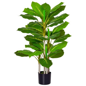 Homcom Pianta Verde Artificiale da 95 cm e 33 Foglie con Vaso Nero Ø15x13 cm, in PEVA, PE e Cemento Aosom