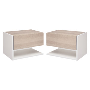Homcom Set di 2 Comodini Sospesi a Parete con Cassetto e Mensola, Arredamento Moderno Camera da Letto, Bianco e Rovere Aosom