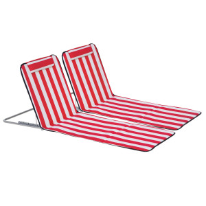 Outsunny Set 2 Lettini Spiaggia Pieghevoli con Schienale Regolabile a 5 Livelli e Borsa, Rosso