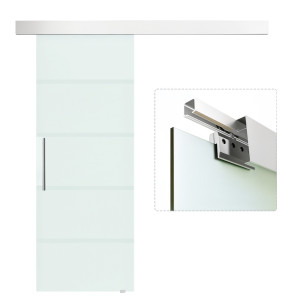 Homcom Porta Scorrevole in Vetro a Strisce Temperato di sicurezza Porte per Interni con Binario Silenzioso in Alluminio 75x210cm Aosom