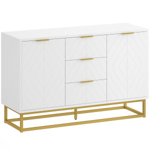 Homcom Credenza Moderna Bianca, Credenza Bassa Buffet per Cucina o Sala da Pranzo con 3 Cassetti e 2 Ante, 120x40x76cm Aosom