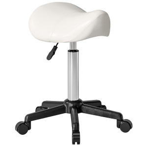 Homcom Sgabello a rotelle, sedia da lavoro con altezza regolabile 45-57 cm e sella ergonomica, 48x47x45-57cm, bianco   Aosom Italy