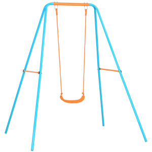 Outsunny Altalena per Bambini 3-8 Anni da Giardino in Acciaio e PE con Seggiolino e Picchetti, 163x145x181 cm, Blu e Arancione Aosom