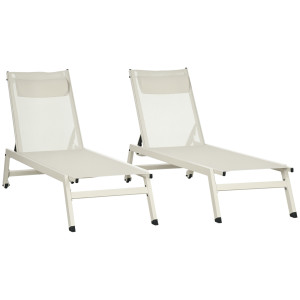 Outsunny Chaise Longue Lettino Prendisole in Alluminio e Poliestere, Set 2 Pezzi Beige da Giardino con 5 Livelli di Reclinazione, 55x195x30 cm Aosom