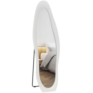 Homcom Specchio a Figura Intera con Cornice Ondulata in Velluto, Specchio da Terra e da Parete, 160x50 cm, Bianco