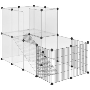 Pawhut Recinto Modulare per Conigli, Cincillà e Porcellini d'India, Box per Animali di Piccole Dimensioni, 27 Pannelli Acciaio e Resina   Aosom Italy