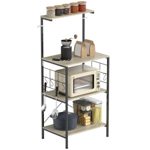 Homcom Scaffale Cucina a 4 Livelli con Pannelli a Rete e 8 Ganci Stile Industriale, 60x42x134.5 cm, Rovere   Aosom Italy