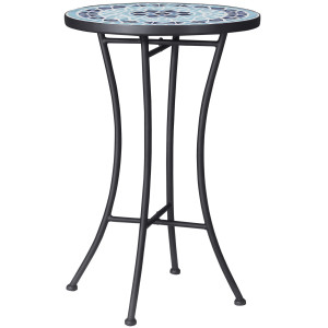 Outsunny Tavolino da Giardino Rotondo in Metallo con Piano in Ceramica, Design a Mosaico, Ф35.5x53.5cm, Blu Aosom
