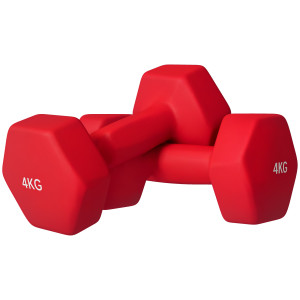 Sportnow Set 2 Manubri Esagonali da 4 kg in Metallo e Plastica con Impugnatura Antiscivolo, 19x9x9 cm, Rosso
