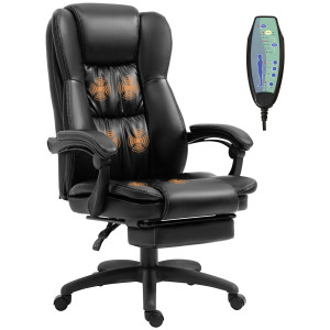 Vinsetto Poltrona da Ufficio con 6 Punti Massaggianti e Poggiapiedi, Altezza Regolabile, Sedia in Finta Pelle, 68.5x68.5x113-121cm, Nera   Aosom Italy