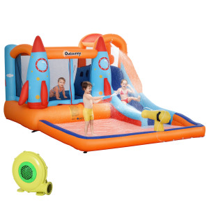 Outsunny Castello Gonfiabile per Bambini Piscina con Scivolo e Trampolino, Pompa Elettrica, 350x250x185cm, Multicolore Aosom