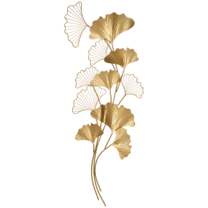 Homcom Decorazione Murale 3D in Metallo, Wall Art Dorata con Foglie di Ginkgo 138x70cm Aosom