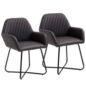 Homcom Set 2 Sedie Moderne per Sala da Pranzo, Cucina o Soggiorno, Sedie Imbottite in Similpelle Marrone 60x56.5x85cm Aosom