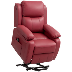 Homcom Poltrona con Poggiapiedi e Telecomando Alzapersona Reclinabile da 45° a 160°, Sedia in Pelle PU, 76x90x105 cm, Rosso   Aosom Italy