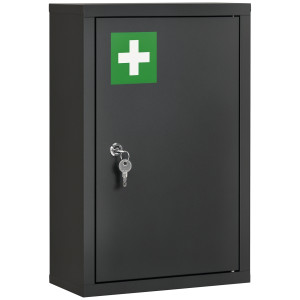 Kleankin Armadietto Medicinali con 3 Mensole e Blocco con Chiavi in Acciaio, 30x14x46cm, Nero   Aosom Italy