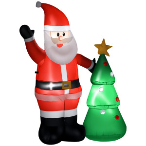 Homcom Babbo Natale Gonfiabile 150cm con Albero, Decorazione Natalizia per Esterno con Luci a LED, in Poliestere Impermeabile IP44 Aosom