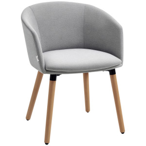 Homcom Sedia Moderna con Braccioli Imbottiti, in Tessuto Effetto Lino, Legno e Acciaio, 57x56x72 cm, Grigio Chiaro