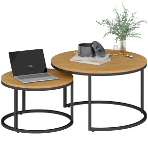 Homcom Set di 2 tavoli bassi ad incastro design industriale piano effetto cemento gambe in metallo marrone   Aosom Italy