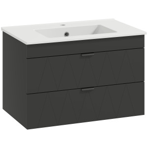 Homcom Mobiletto Sospeso per Lavabo con Lavabo in Ceramica e Cassetti Soft-Close Nero   Aosom Italy