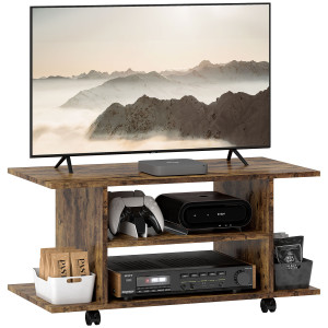 Homcom Mobile Porta TV Moderno con Ripiani, Ruote Girevoli e Freni, 80x40x40 cm, Marrone Rustico   Aosom Italy